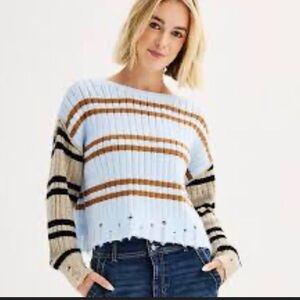 SO Light Blue and Brown Knit Sweater